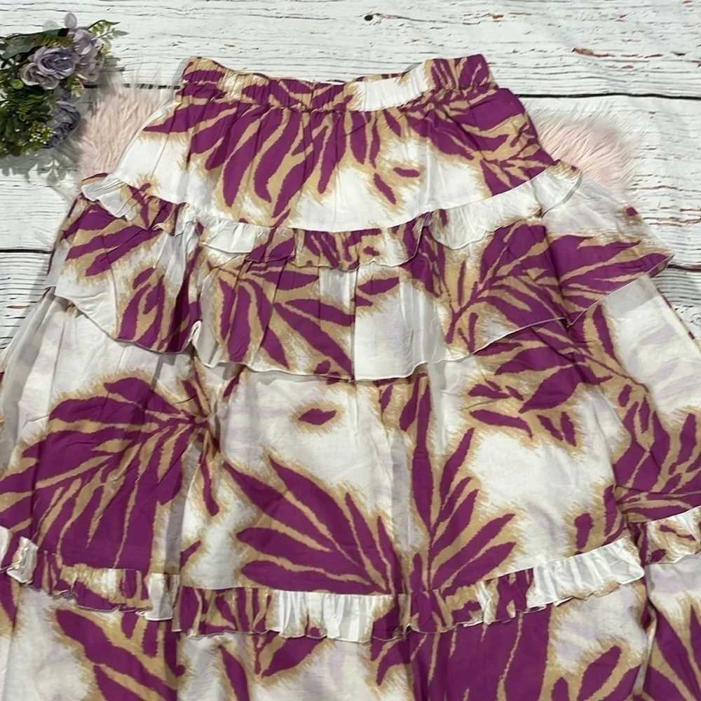NWT Tanya Taylor Hazelle Floral Boysenberry Midi Skirt